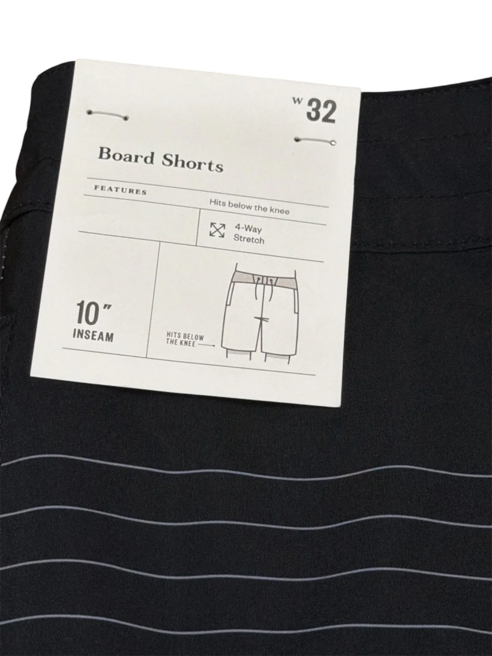 Goodfellow & Co Board Shorts Mens 32 Black White Striped Swim Trunks Surf Beach